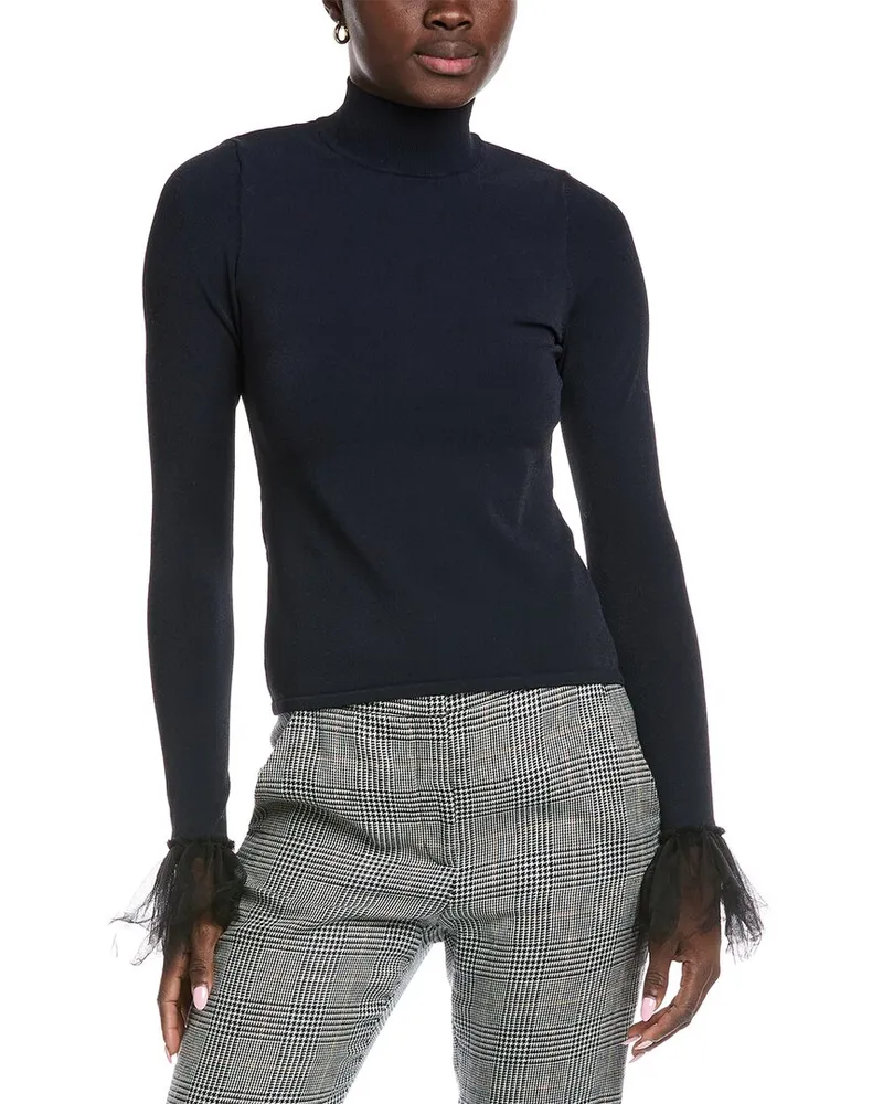 Autumn Cashmere Tulle Ruffle Cuffs Sweater Blue