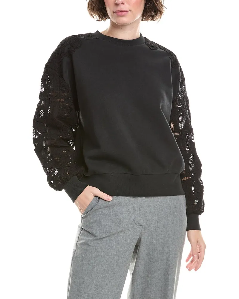 Cinq à Sept Embroidered Cotton Paisley Brandy Pullover Black