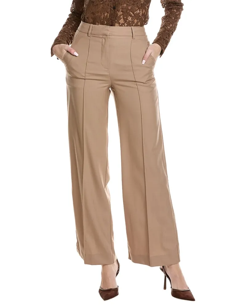 Reiss Kate Wide Leg Wool Trouser Beige