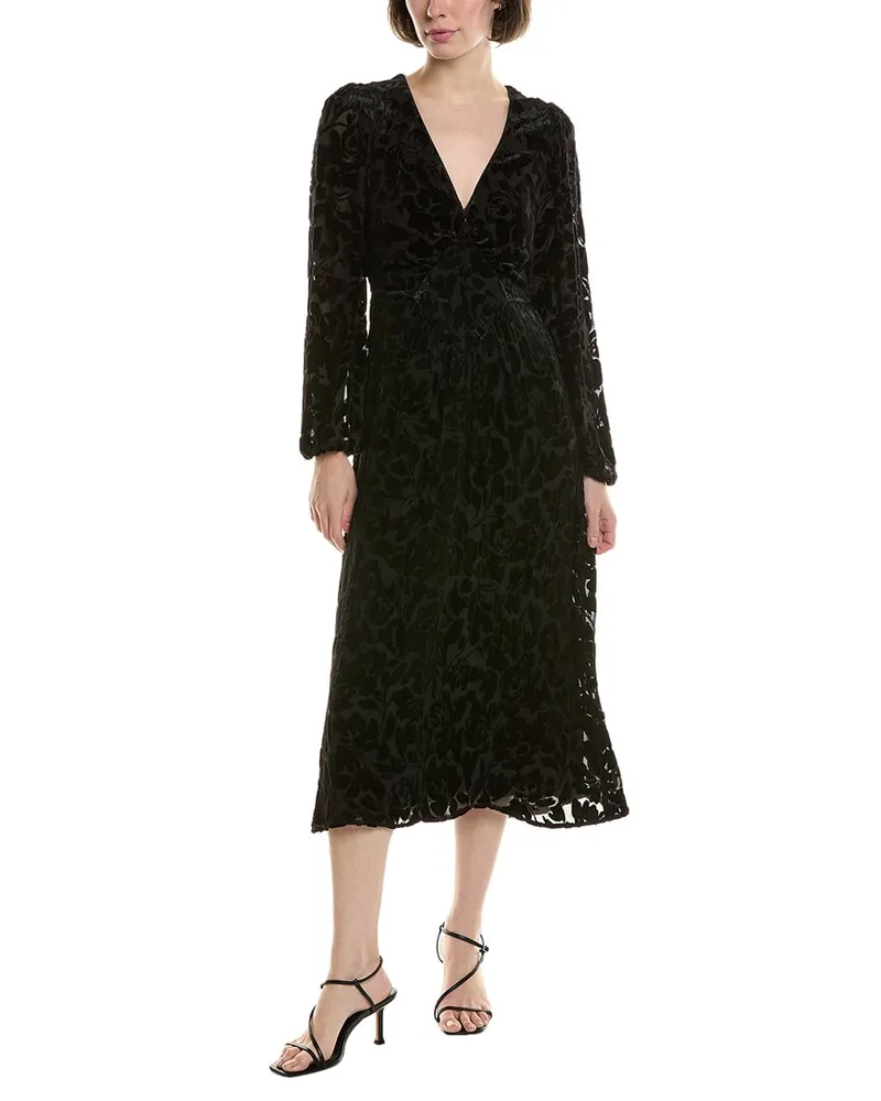 Johnny Was Wynnter Silk-Blend Midi Dress Black