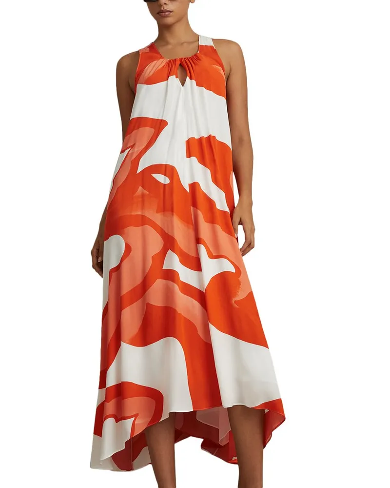 Reiss Avia Large Scale Printed Midi Dress Orange