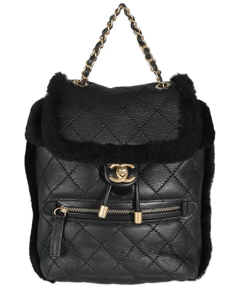 Chanel Black Quilted Shearling & Lambskin Paris Hamburg Small Backpack  (Authentic Pre-Loved Nocolor