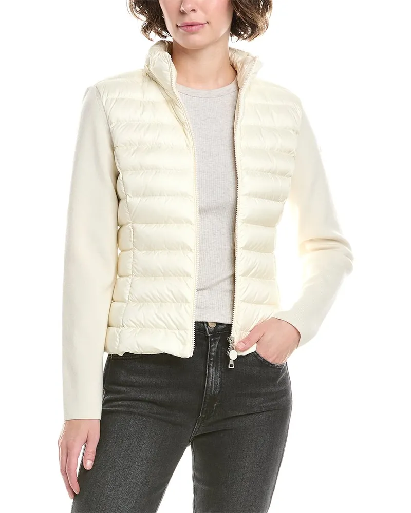 Moncler Wool-Blend Zip-Up Cardigan White