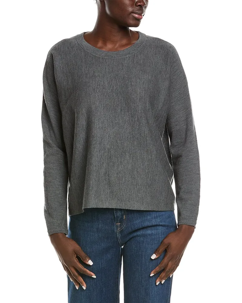 Eileen Fisher Round Neck Wool Top Grey