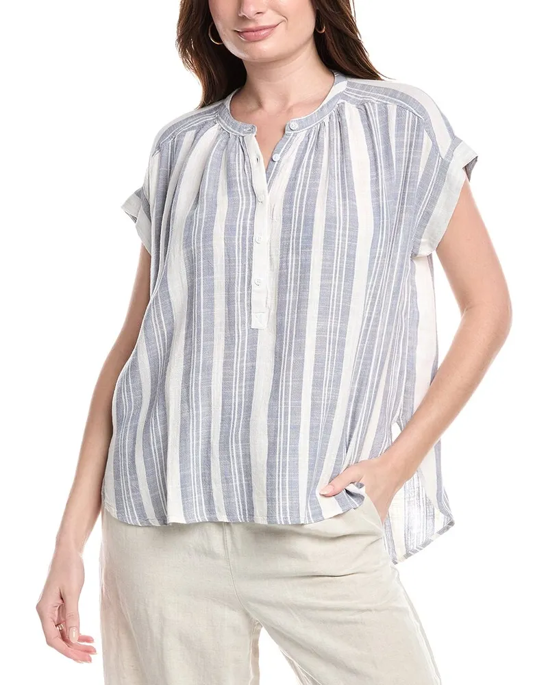 Splendid Raegan Linen-Blend Blouse Blue