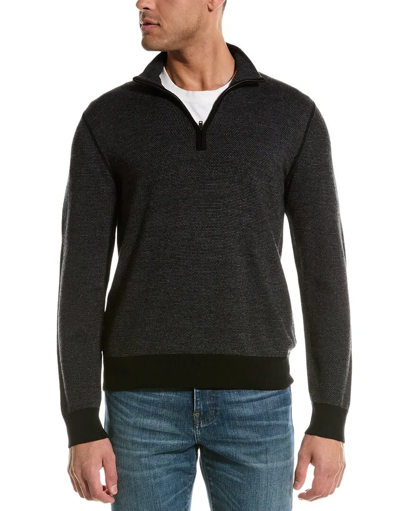 Vince Birdseye Wool 1/4-Zip Mock Sweater Black