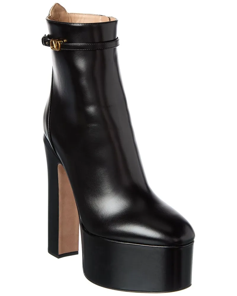 Valentino Garavani Tan-Go 165 Leather Platform Bootie Black