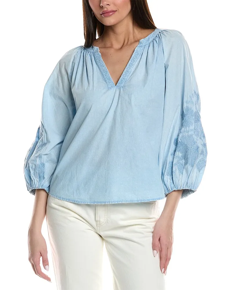 Graham & Spencer Embroidered Balloon Sleeve Blouse Blue