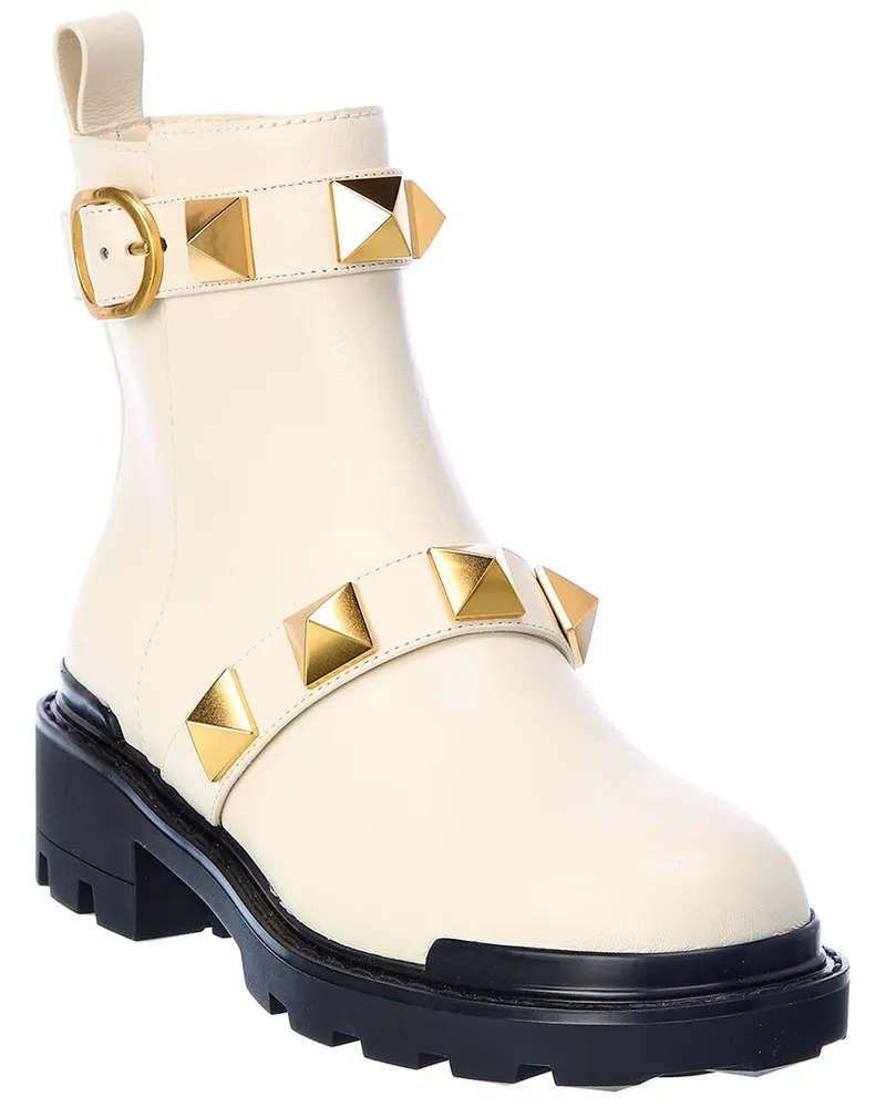 Valentino Garavani Roman Stud Leather Boot White