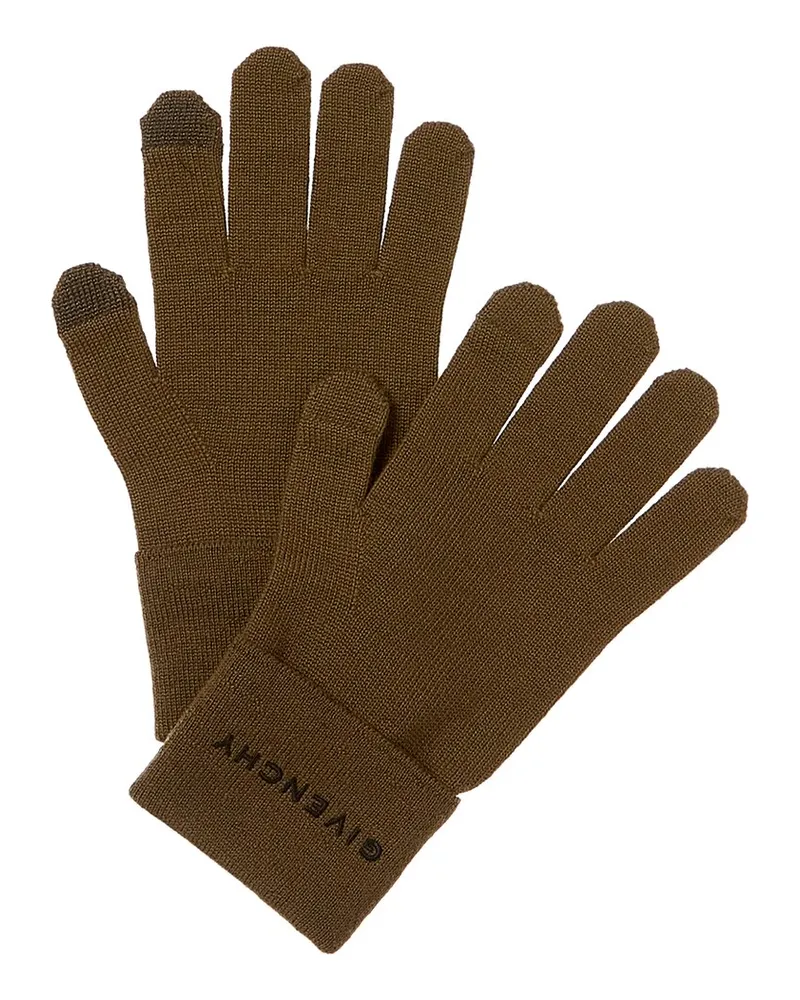 Givenchy Embroidered Wool Gloves Green