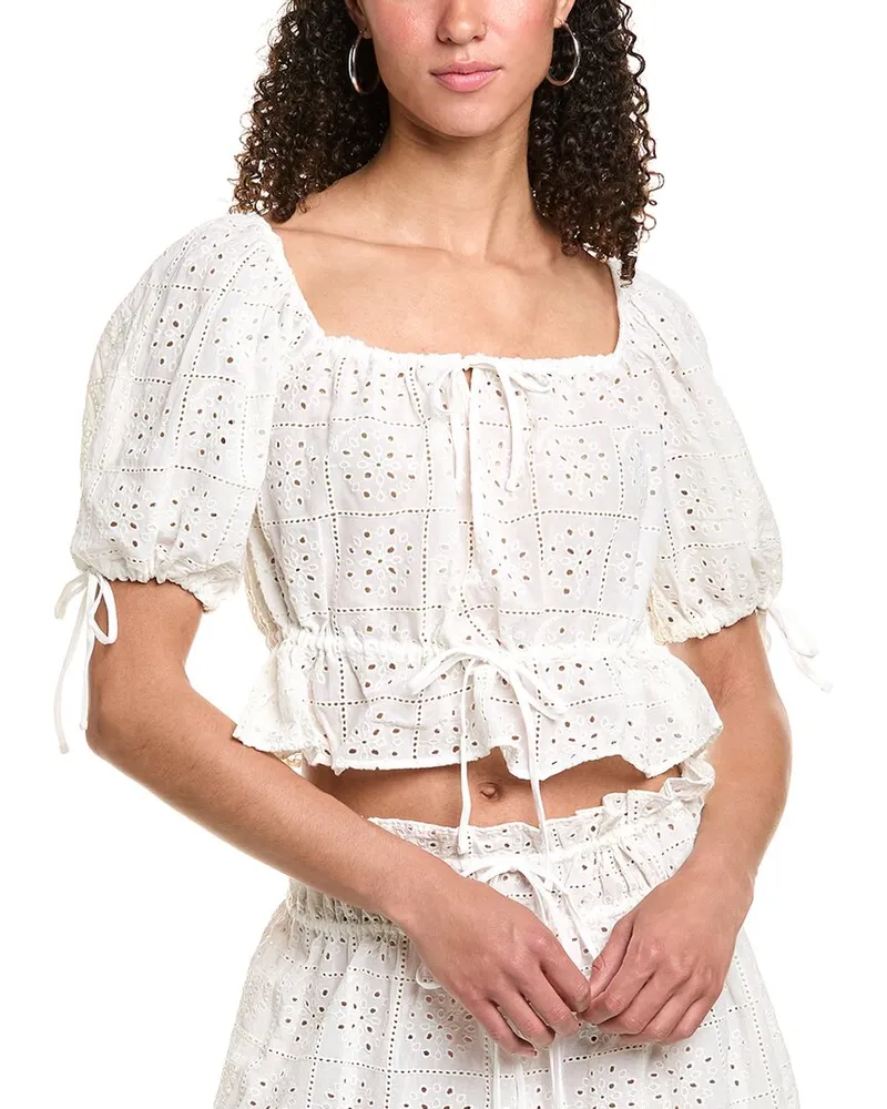 Ganni Light Broderie Anglaise Cropped Top White