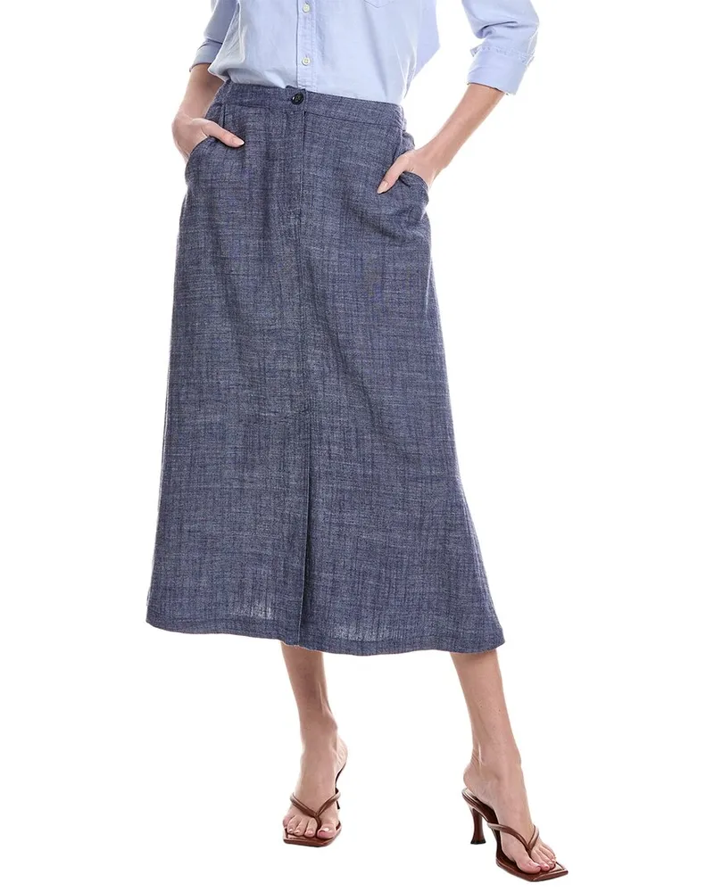 Vince Camuto Linen-Blend Midi Skirt Blue