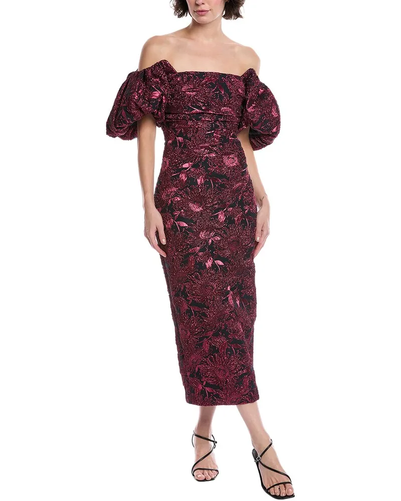 Lela Rose Metallic Jacquard Cocktail Dress Pink