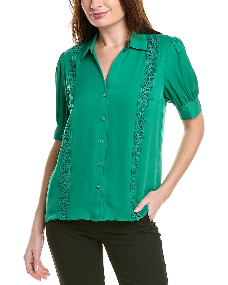 Elie Tahari The Aram Crochet-Trim Silk Blouse Green