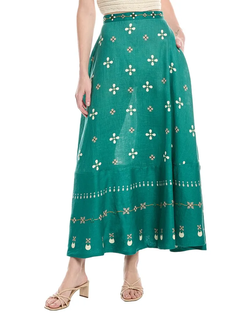 AGUA BENDITA Esmeralda Linen Maxi Skirt Green