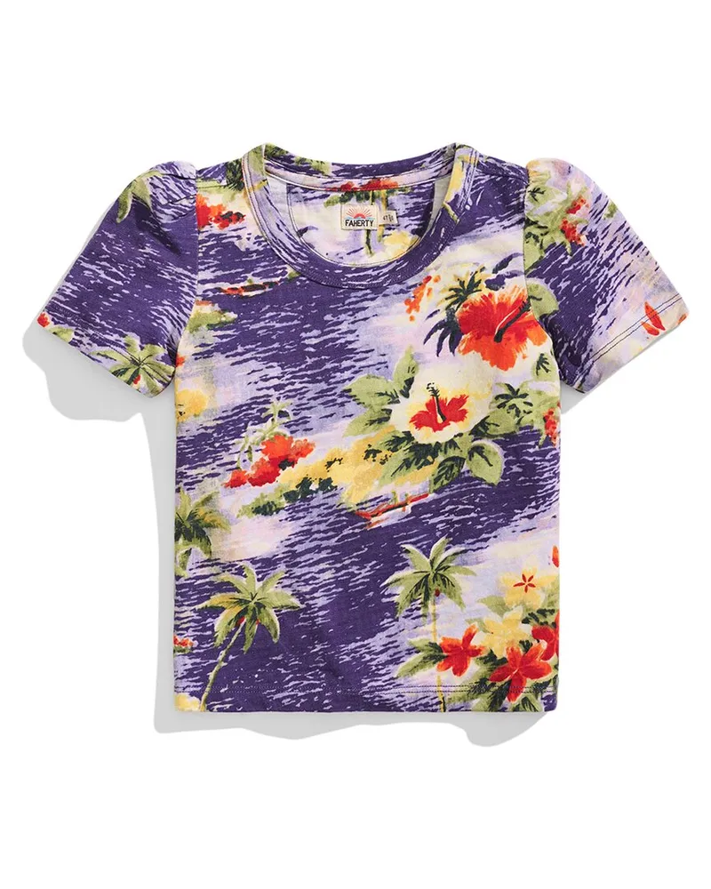 Faherty Sunwashed Puff Sleeve T-Shirt Purple