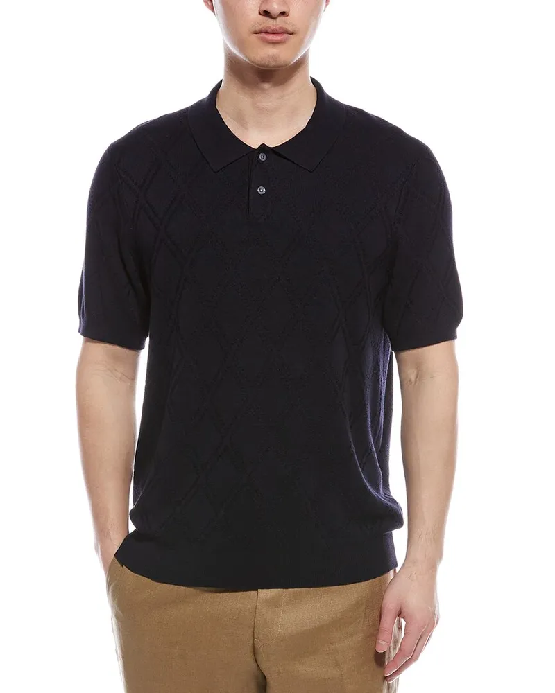 Elie Tahari Linen-Blend Polo Shirt Blue
