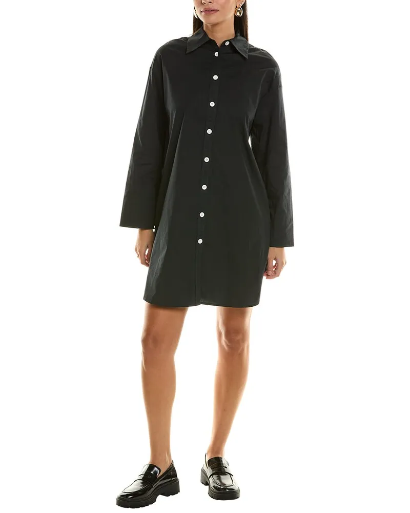 Proenza Schouler White Label Soft Poplin Button-Down Shirtdress Black
