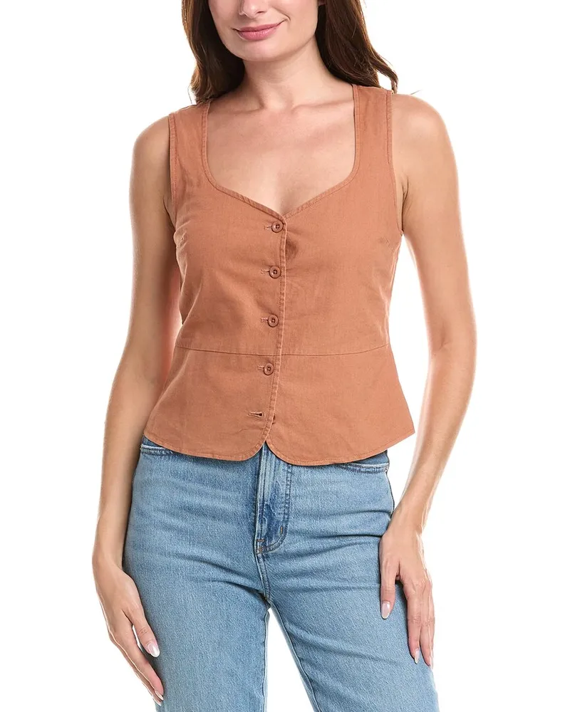 Michael Stars Honey Linen-Blend Button Vest Brown