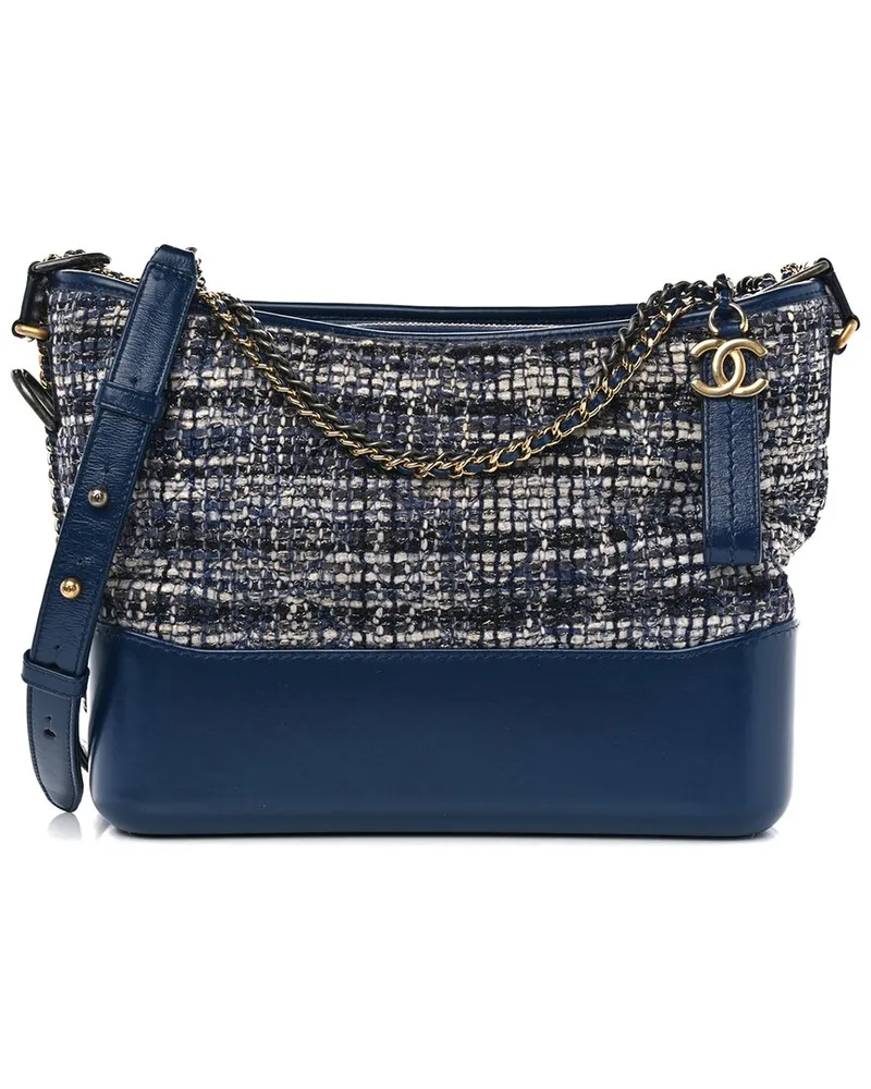 Chanel Navy Calfskin Leather Tweed Quilted Medium Gabrielle Hobo (Authentic  Pre-Loved Nocolor