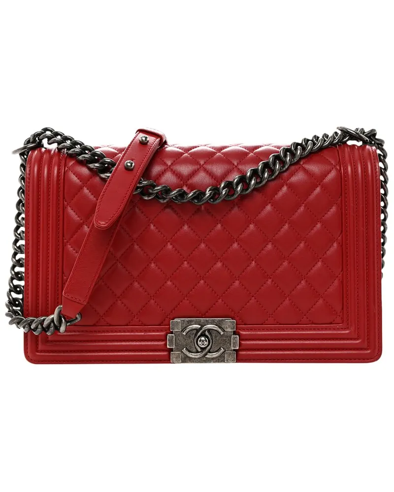 Chanel Red Quilted Calfskin Leather New Medium Boy Flap Bag (Authentic Pre-Loved Nocolor
