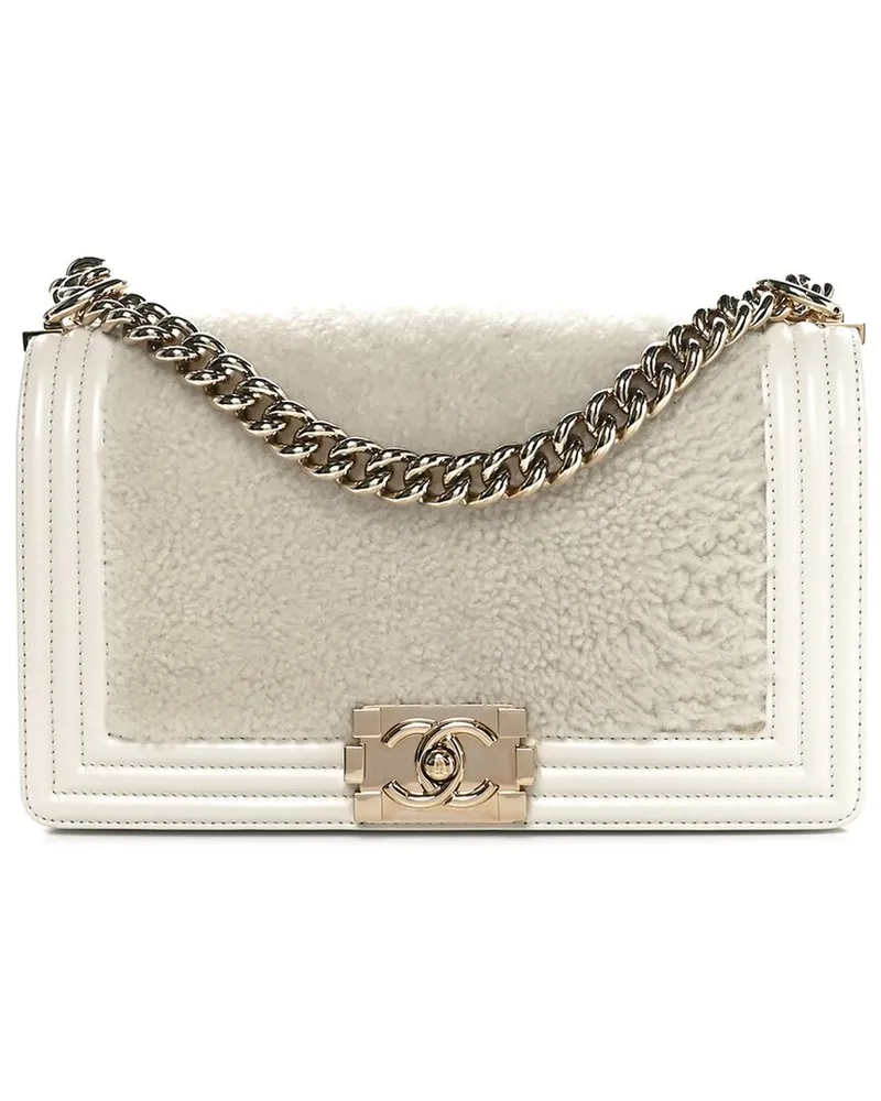 Chanel White Sheepskin Shearling Medium Boy Flap (Authentic Pre-Loved Nocolor
