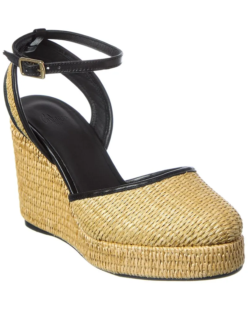 Castañer Cass Raffia & Leather Wedge Sandal Brown