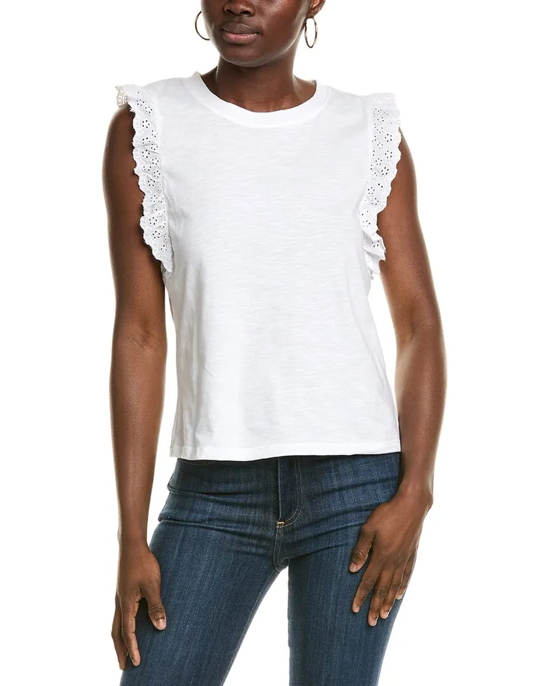 Vince Camuto Eyelet Ruffle Tank White