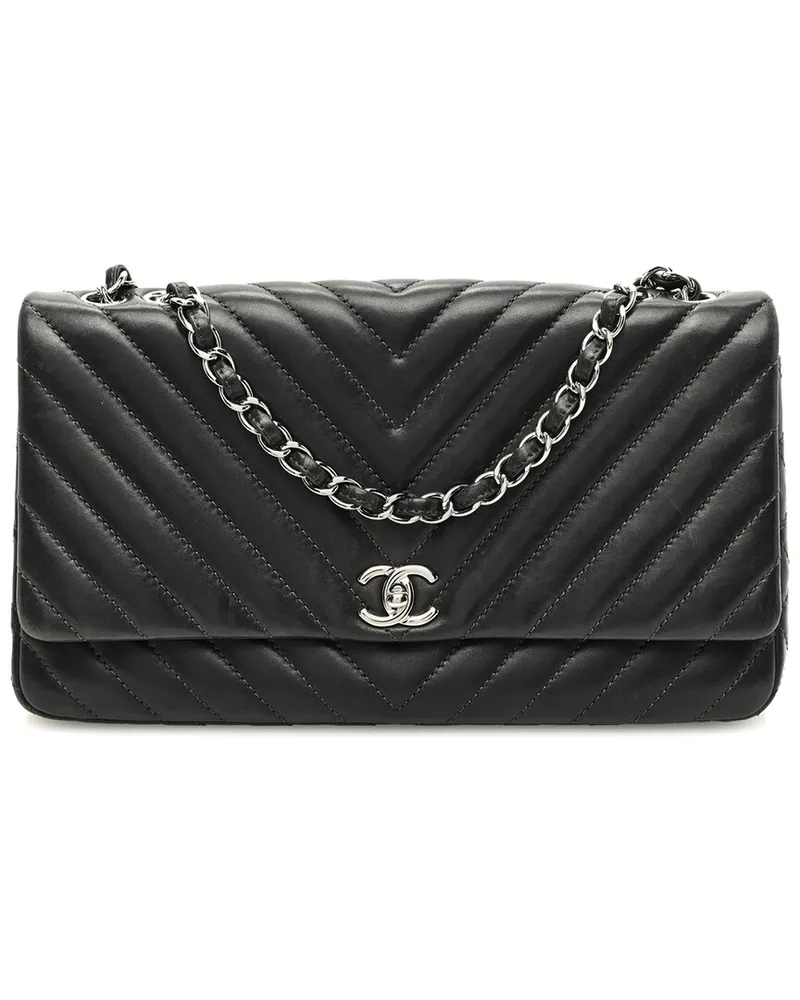Chanel Grey Lambskin Chevron Quilted Leather Large Surpique Flap (Authentic  Pre-Loved Nocolor