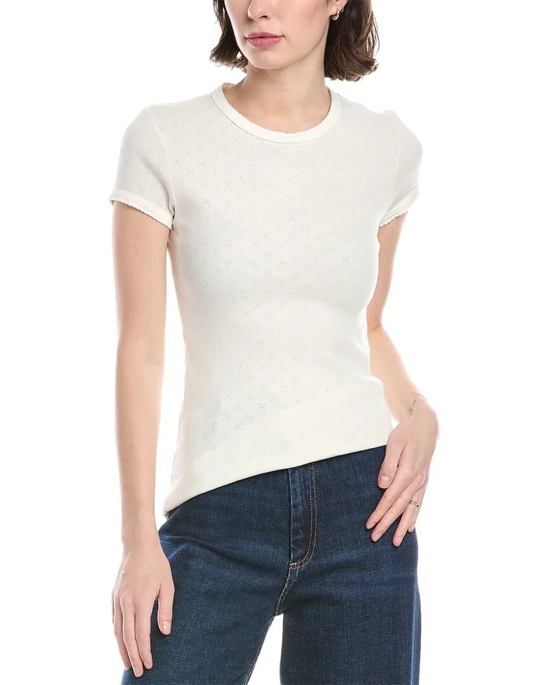 Enza Costa Scallop Edge Pointelle Top Beige