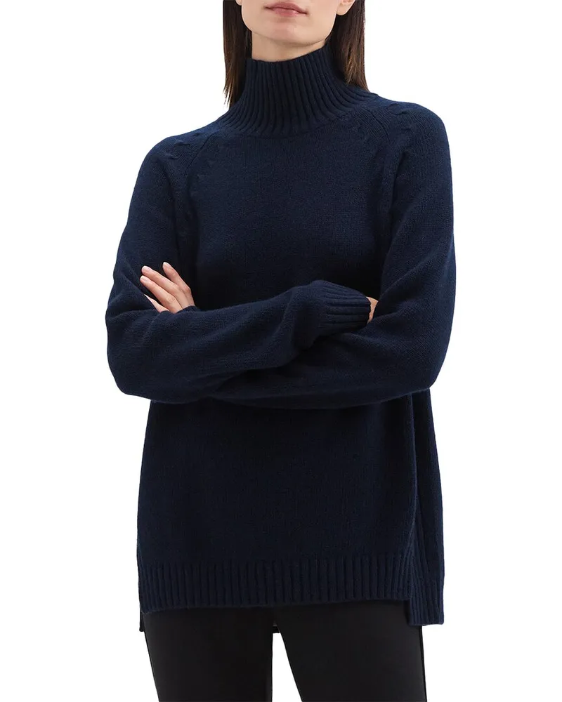 Theory Side Rib Turtleneck Wool Sweater Blue