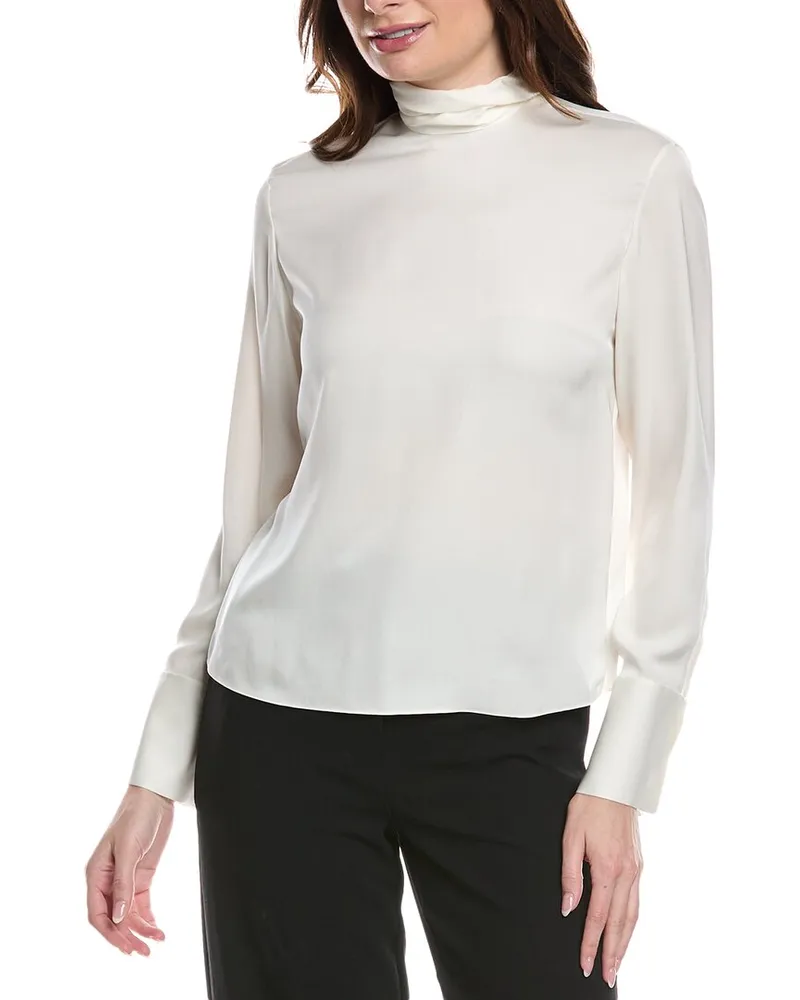 Theory Tie Turtleneck Silk Blouse White