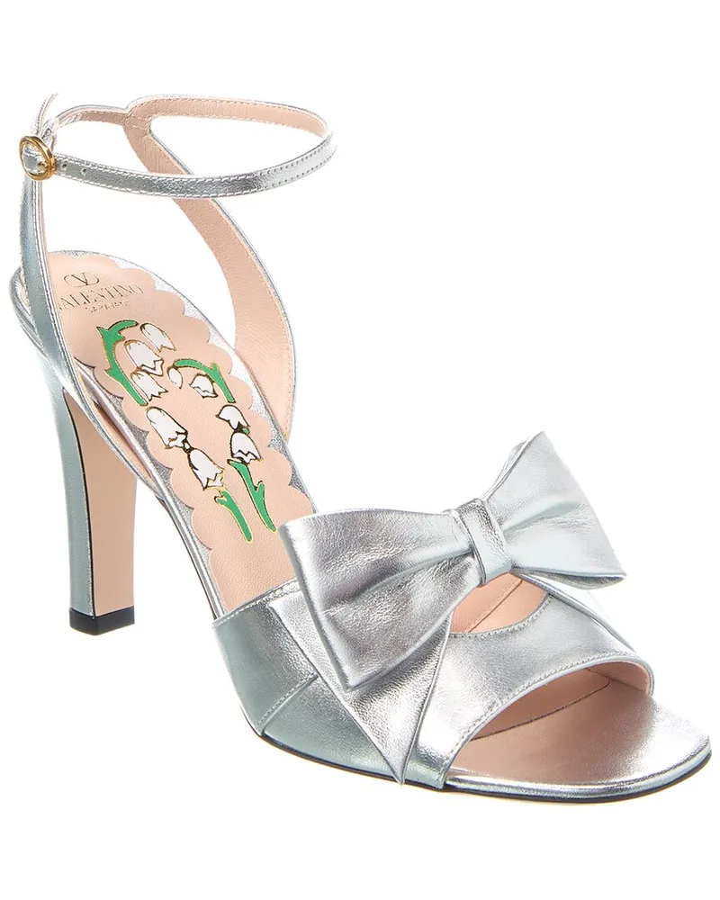 Valentino Garavani Bowow 100 Leather Sandal Silver