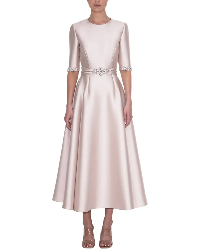 Reem Acra Jewel Neck Mikado Tea-Length Dress Nocolor