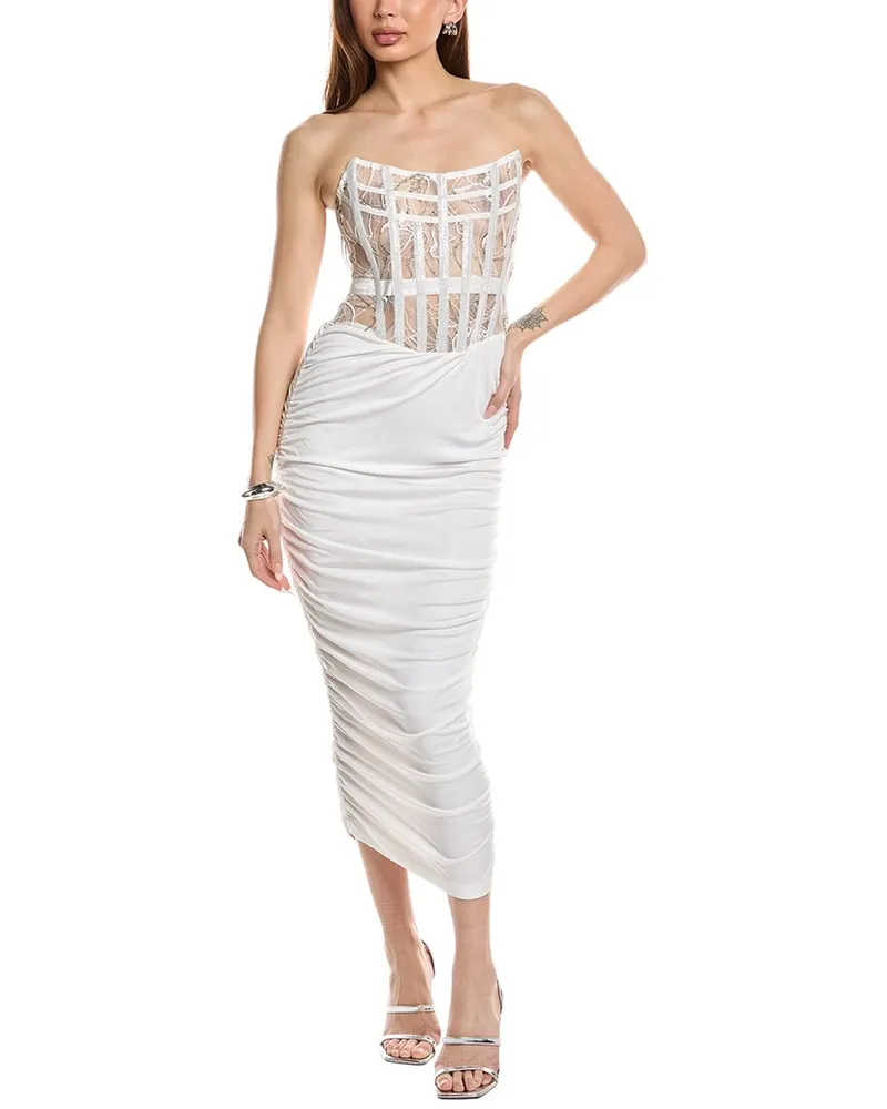Retrofête Lace Corset Midi Dress White