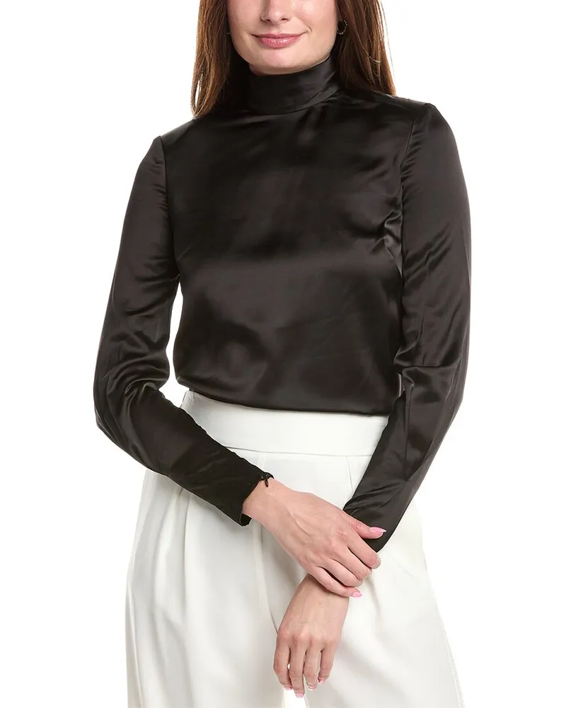 ST. JOHN Mock Neck Satin Top Black