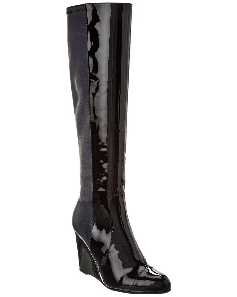 Stuart Weitzman Milla City Wedge Patent & Leather Knee-High Boot Blue