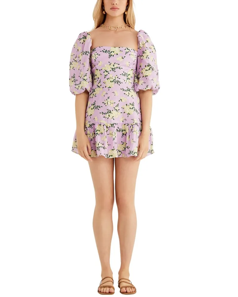RUMER Lilac Floral Linen Mini Dress Purple