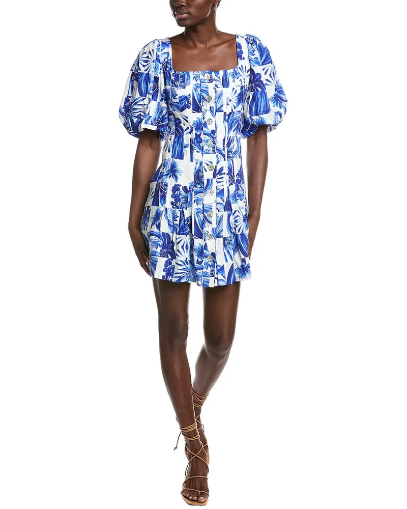 FARM Rio Garden Tiles Plaid Linen Mini Dress White