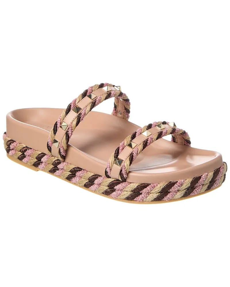 Valentino Garavani Rockstud 20 Leather & Rope Sandal Pink