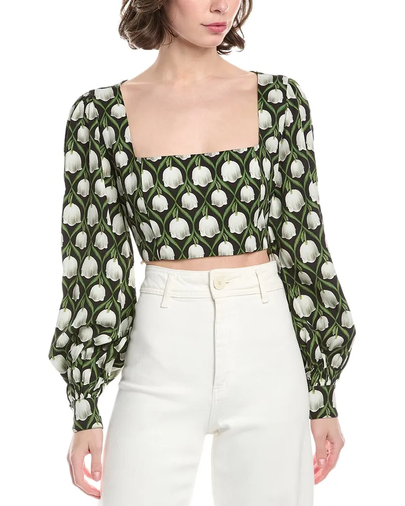 AGUA BENDITA Perla Linen Crop Top Black