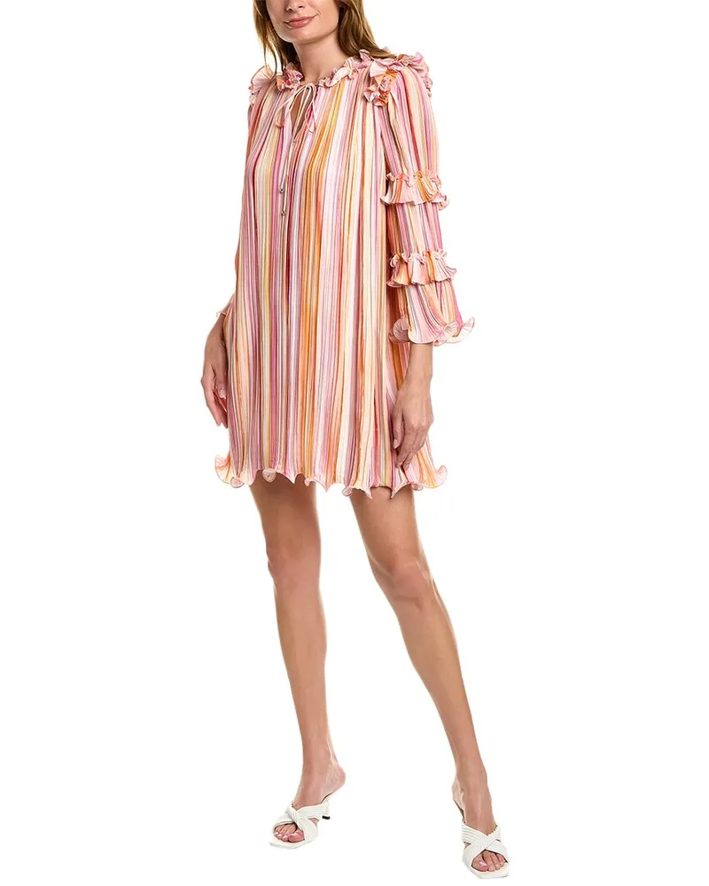 BCBGMAXAZRIA Accordion Pleated Shift Dress Orange