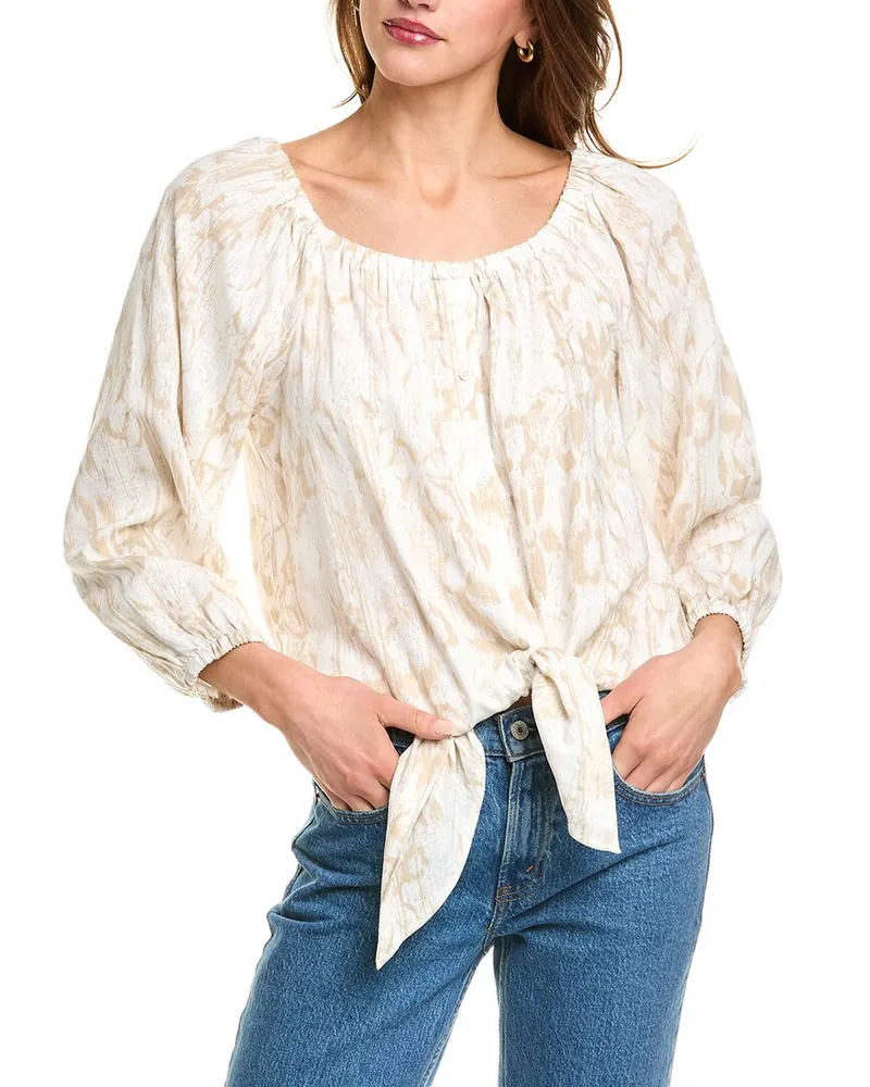 Vince Camuto Tie Front Off-The-Shoulder Blouse Grey