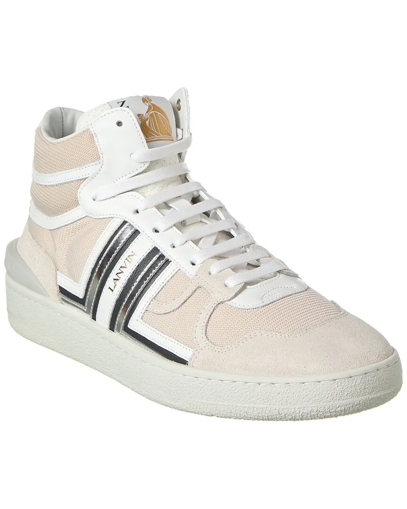 Lanvin Clay Leather & Mesh High-Top Sneaker White