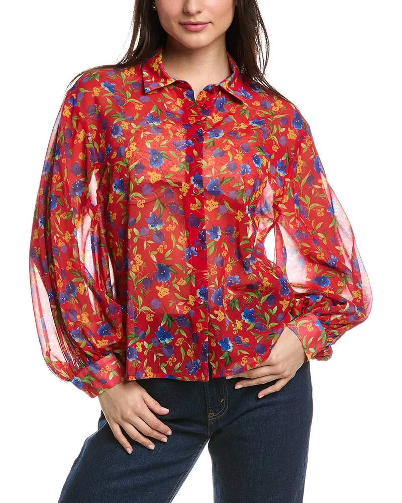 Carolina Herrera New York Balloon Sleeve Button Down Top Nocolor