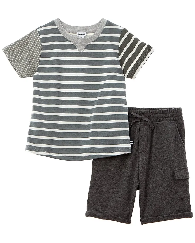 Splendid 2pc Mixed Stripe T-Shirt & Short Set Brown