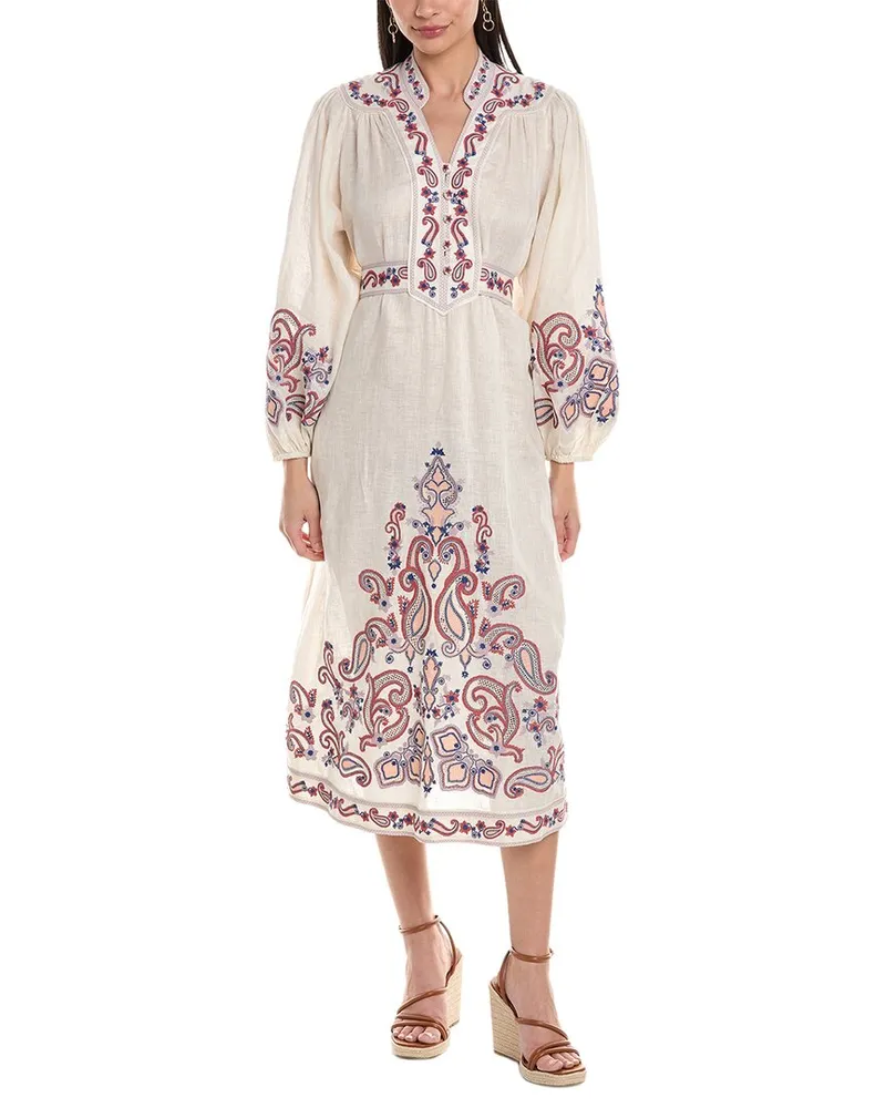 Zimmermann Devi Embroidered Linen Midi Dress White