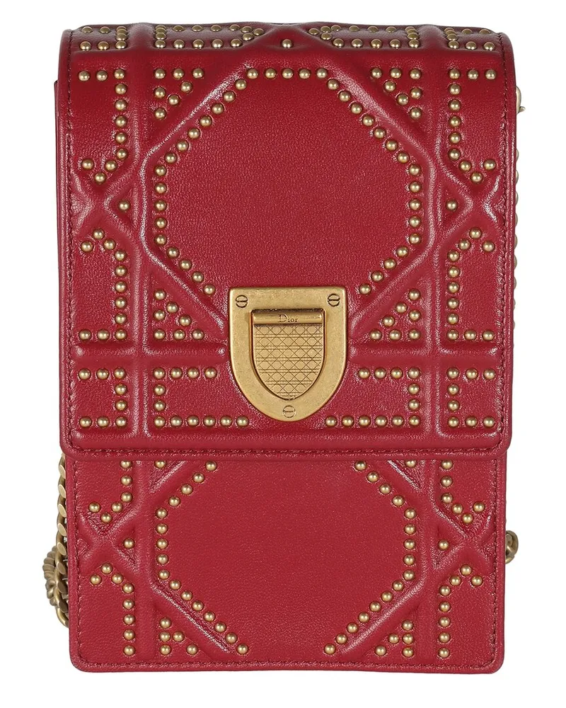 Dior Red Leather Studded Diorama Vertical Clutch On Chain (Authentic Pre-  Loved Nocolor