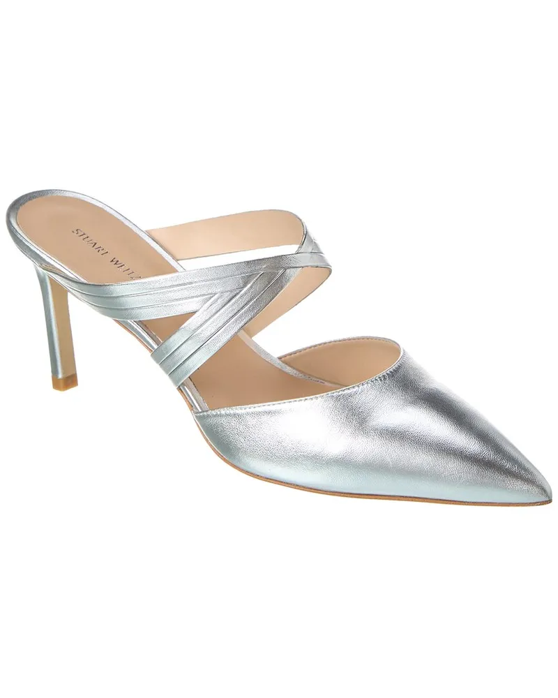 Stuart Weitzman Cutout Leather Mule Silver