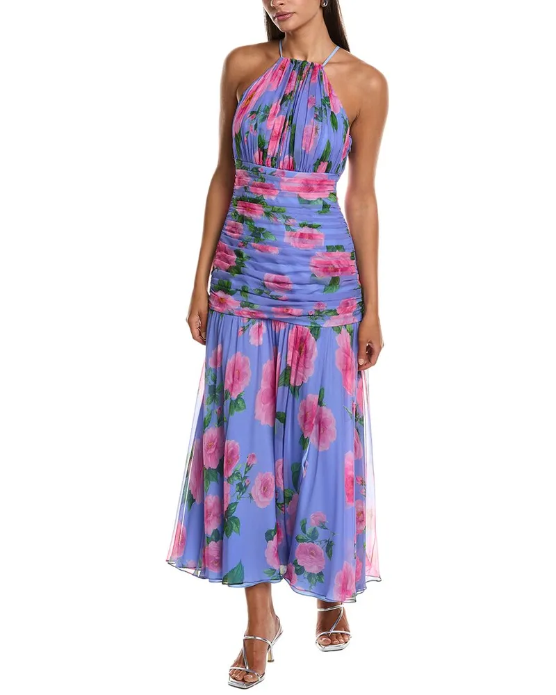 Carolina Herrera New York Halter Neck Gathered Silk Midi Dress Nocolor